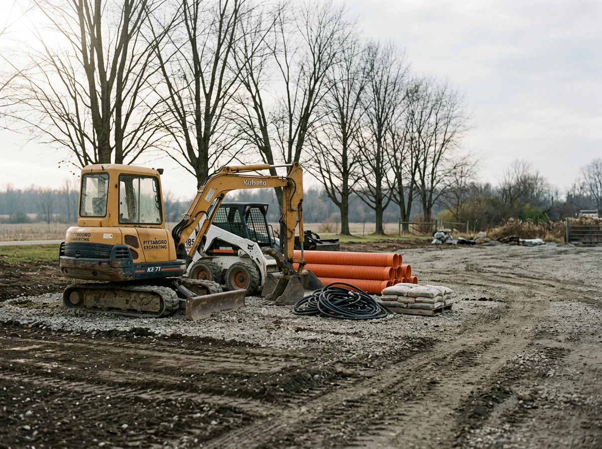 Environmental photo of excavation equipment and tools on a job site. No people are visible in the image.
