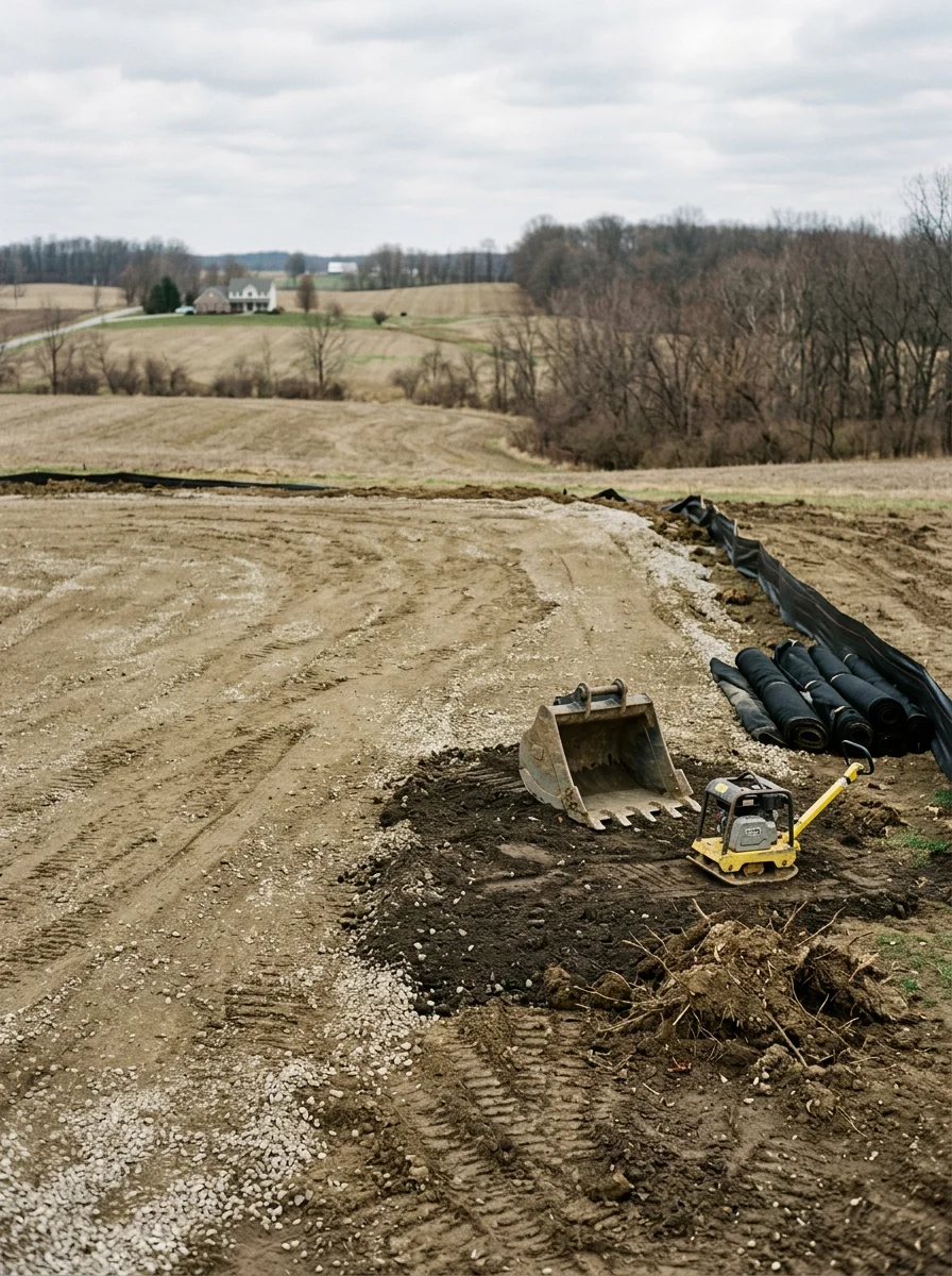 Crew removing dirt and debris from a site preparation project in Boone County, Indiana
